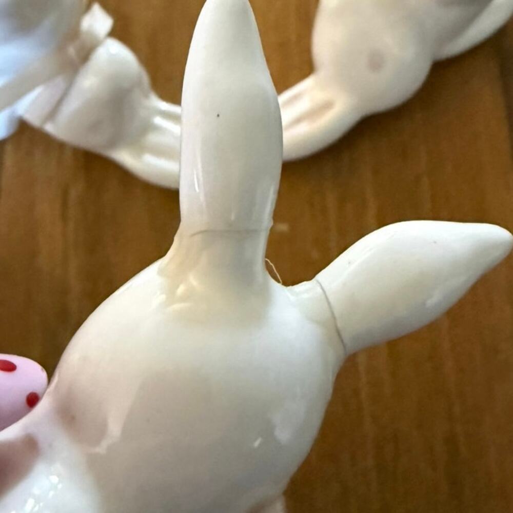 Set of 3 Yoga Bunny Figurines • White Ceramic • Easter Decor • Ear Repairs - Picture 6 of 7